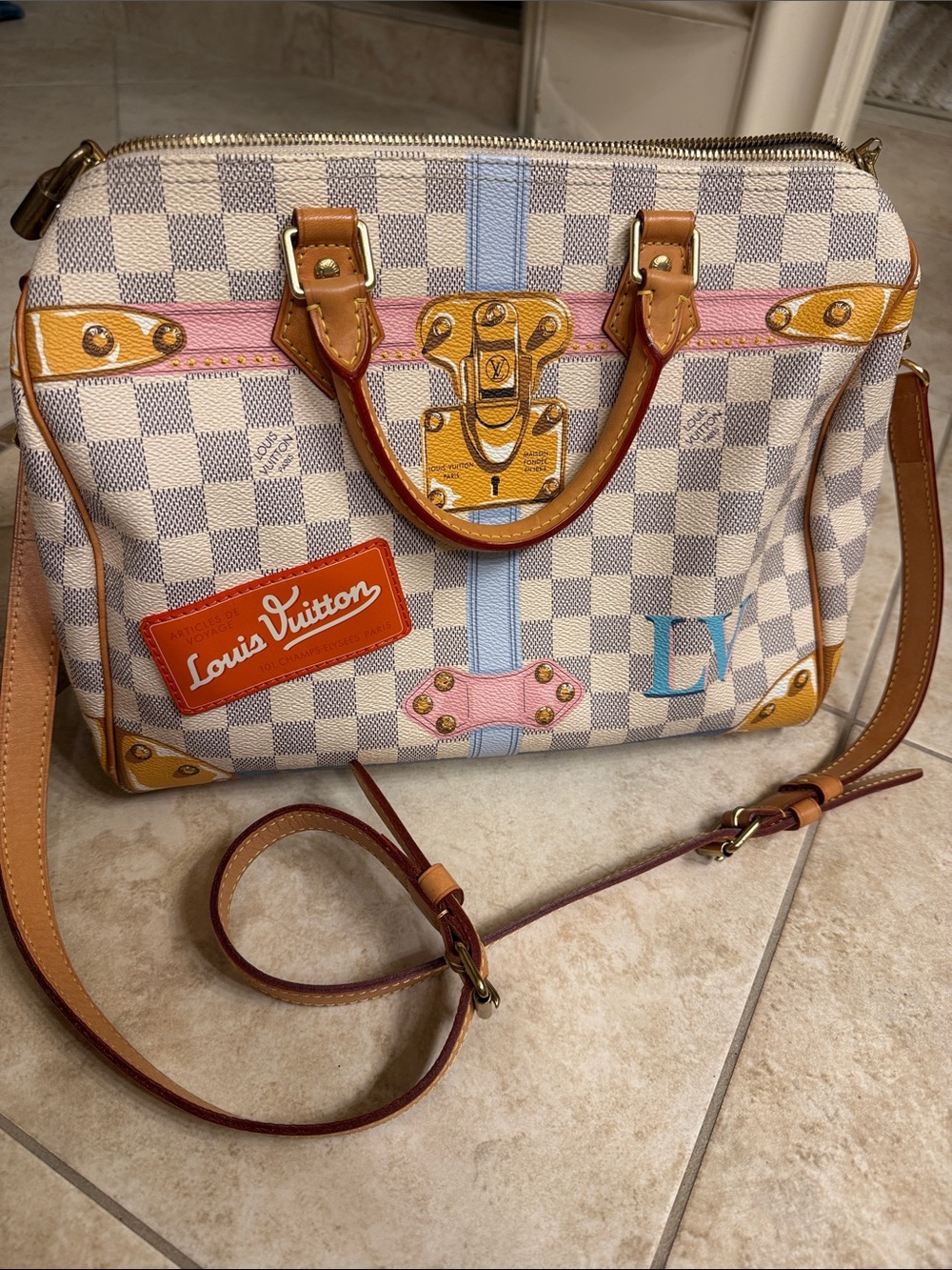 Louis Vuitton Multicolor Damier Azur Trunk Accent Speedy Bandoulière